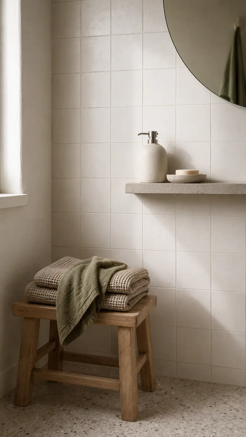 Baño con toallas y piezas de cerámica