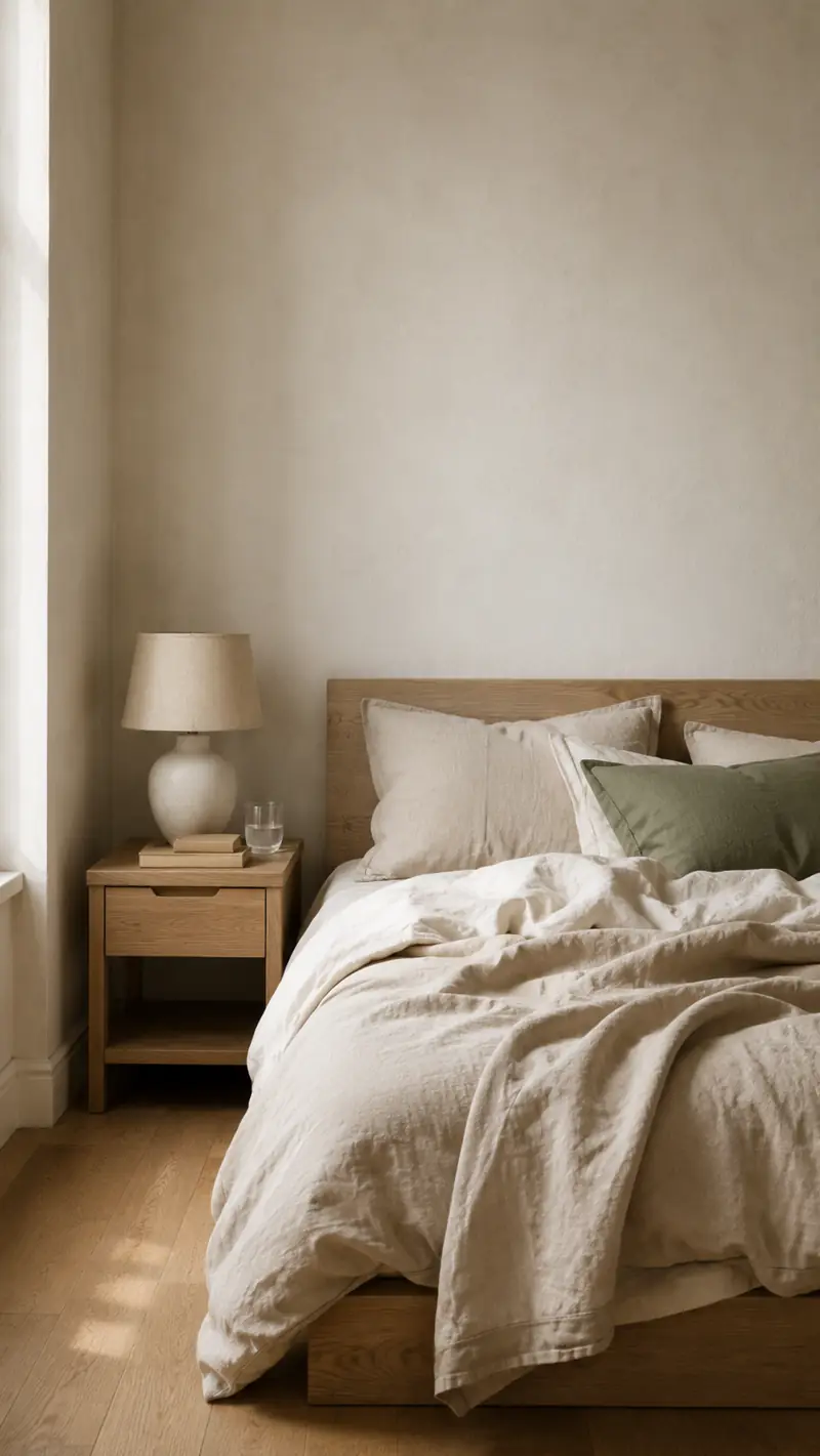 Dormitorio con ropa de cama de lino